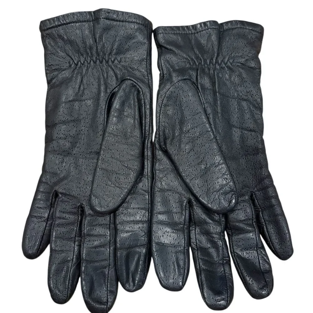 Vintage Fownes Black Leather Gloves 7 1/2